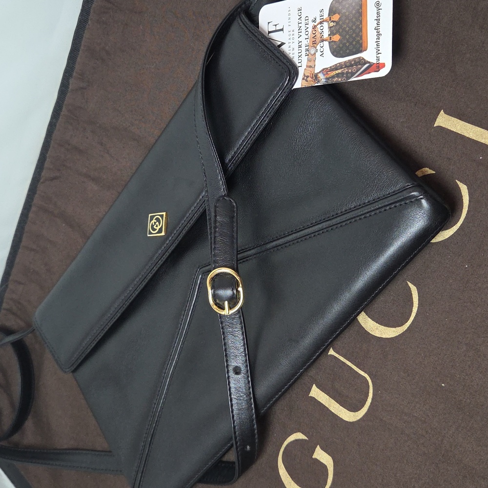 GUCCI 1970's Ultra Rare Collectable black leather clutch /crossbody/shoulder bag - Picture 17 of 17